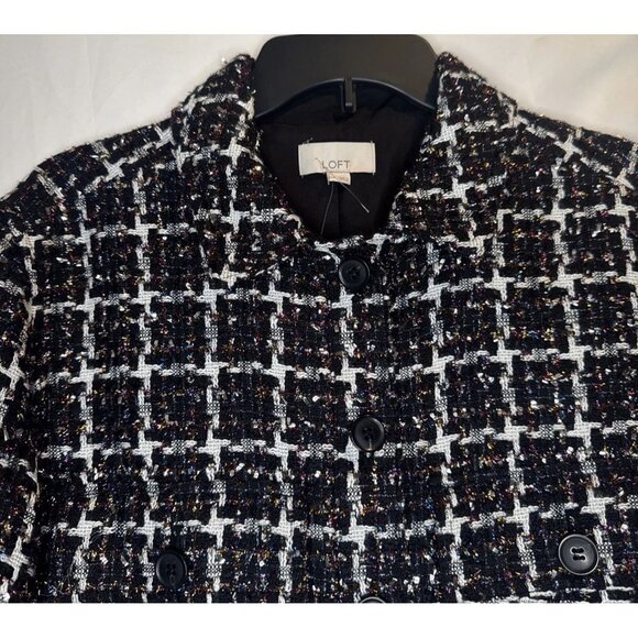 LOFT Women’s Shimmer Metallic Tweed Button Up Shirt Jacket Blazer Top Sz M NEW - Picture 2 of 10